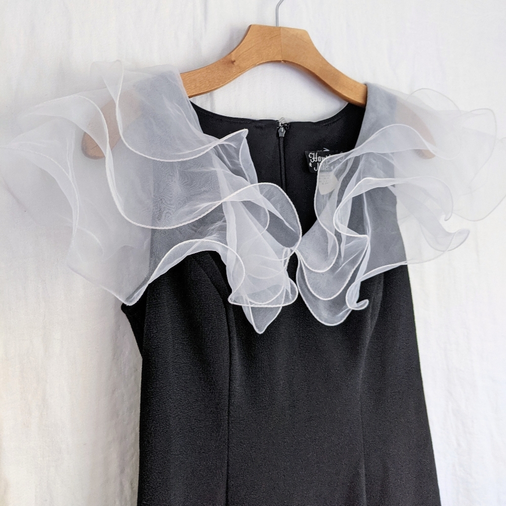 Vintage Black Mini Dress with White Organza Ruffle Collar